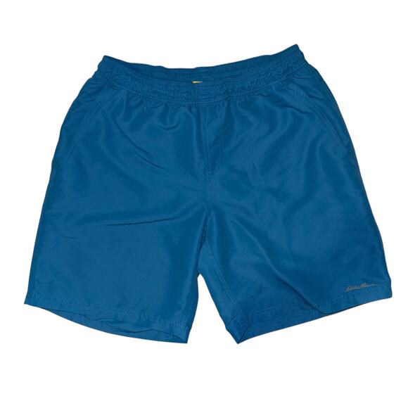 Eddie Bauer Blue Lined Pocket Board Shorts Swim Trunks Mens Medium 8" Inseam - Picture 1 of 5